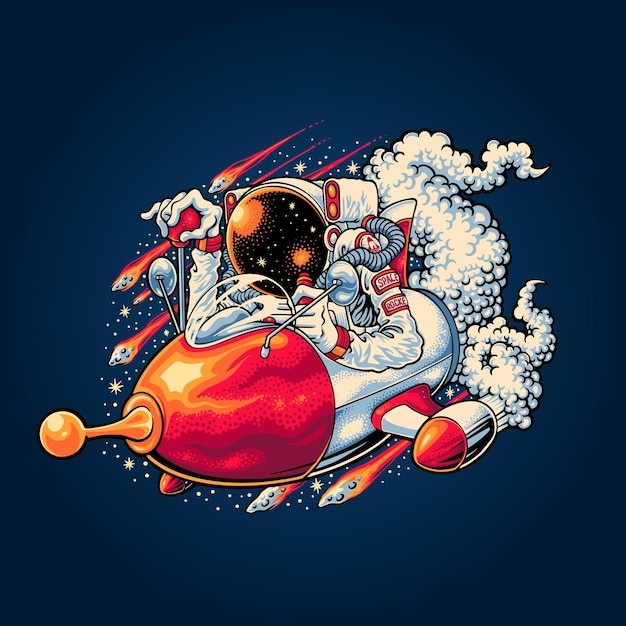 坐火箭的宇航员插画