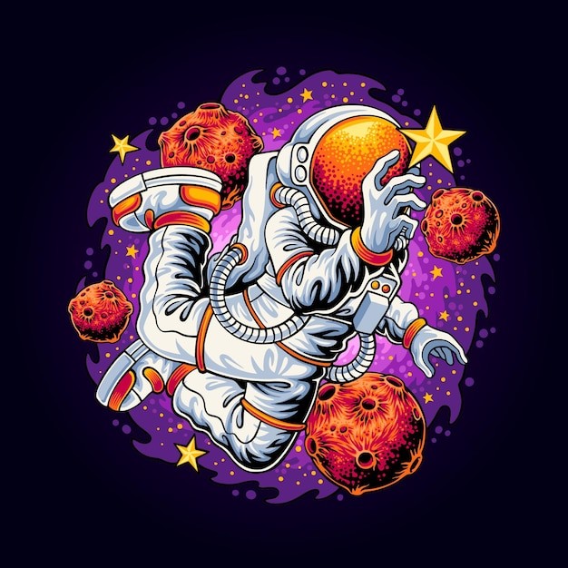 宇航员抓星星插画