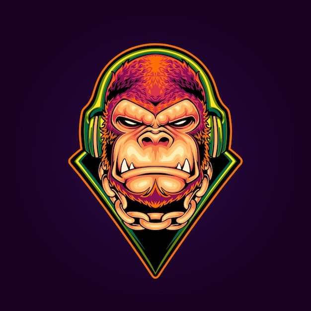 大猩猩戴耳机插画