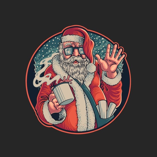 圣诞老人喝咖啡插画