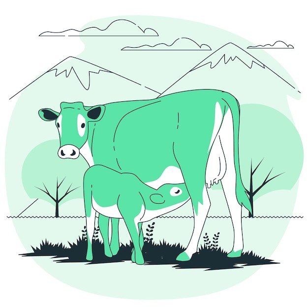 小牛喝奶奶牛插画