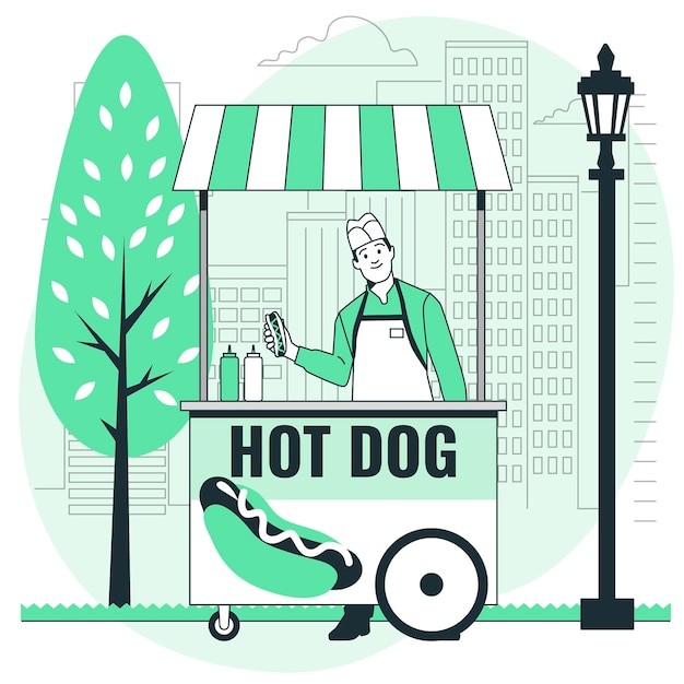 热狗早餐摊位插画