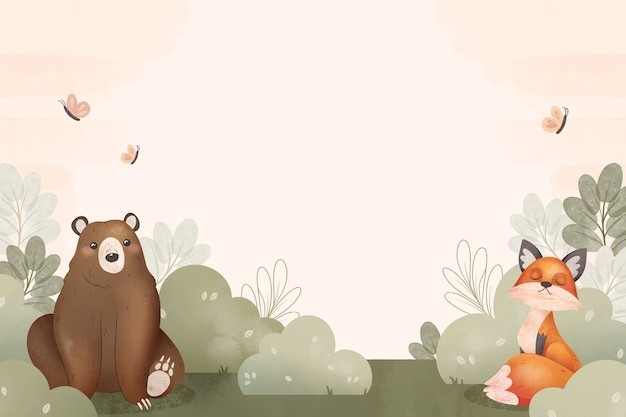 森林动物狐狸熊插画