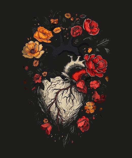 心脏鲜花艺术涂鸦插画