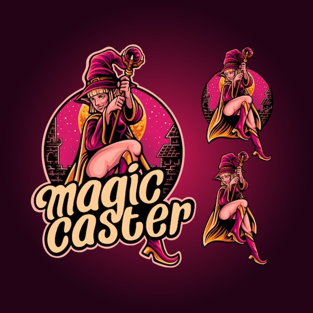 魔法女巫战队吉祥物插画logo标志