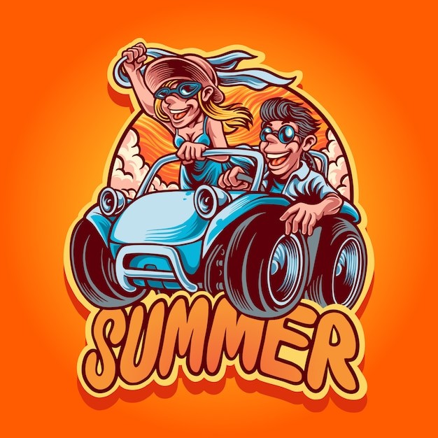 夏季旅行吉祥物插画logo标志