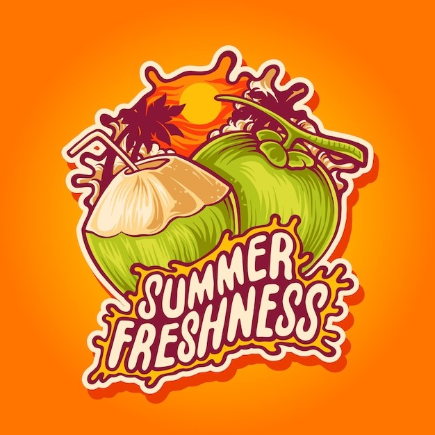 夏季旅游椰子吉祥物插画logo标志