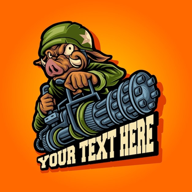 野猪加特林机枪战队吉祥物插画logo标志