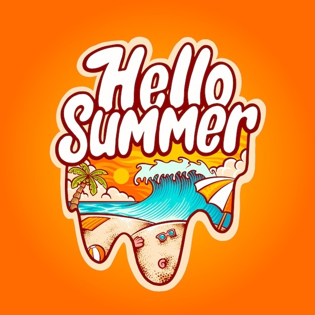 夏天海滩吉祥物插画logo标志