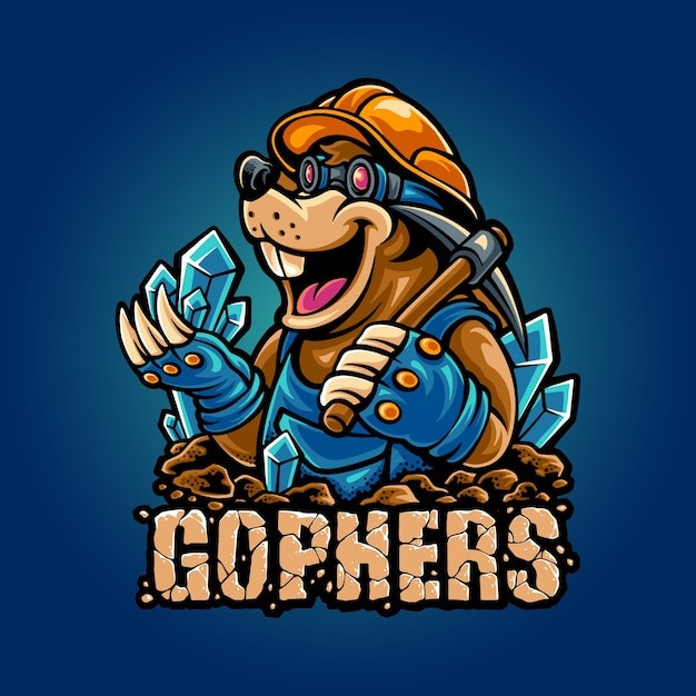 鼹鼠采矿吉祥物插画logo标志