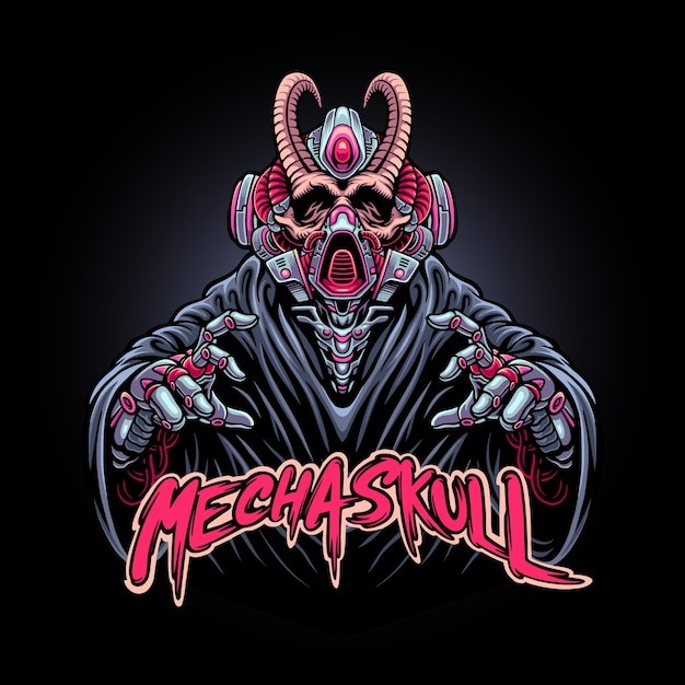 机械骷髅战队吉祥物插画logo标志