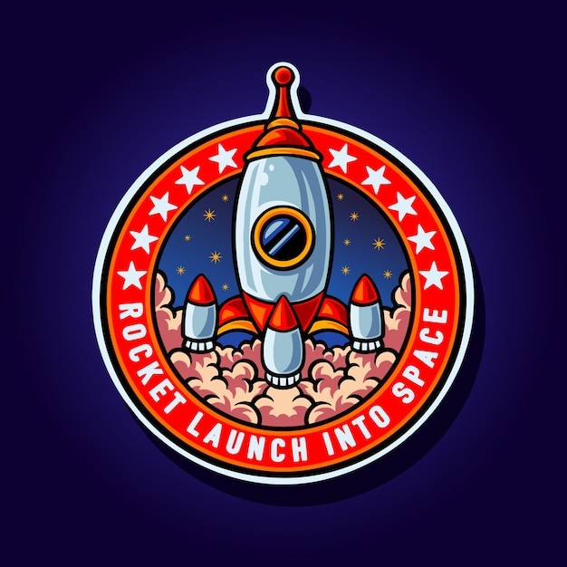 火箭发射吉祥物插画logo标志