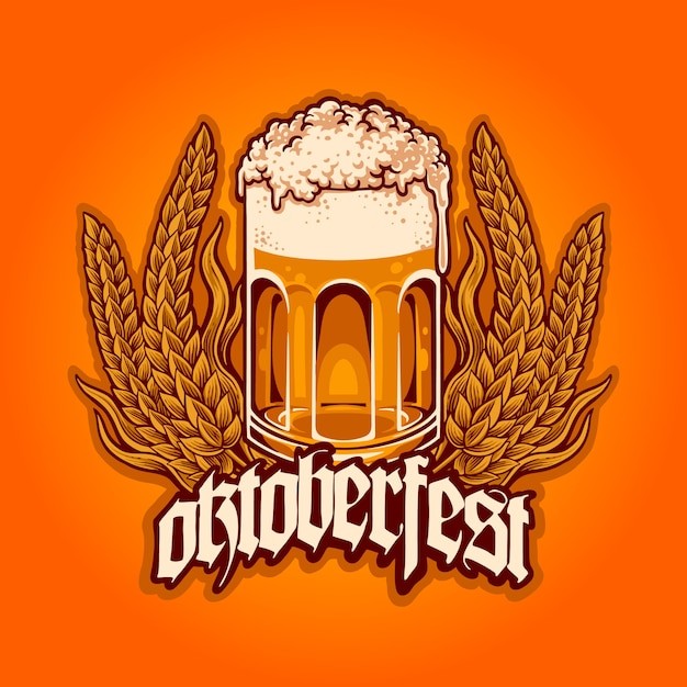 啤酒节吉祥物插画logo标志