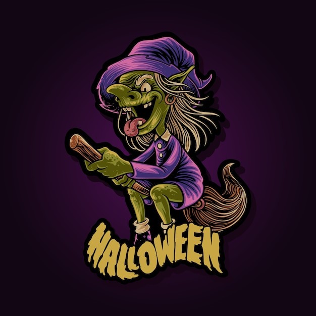 邪恶的女巫吉祥物插画logo标志