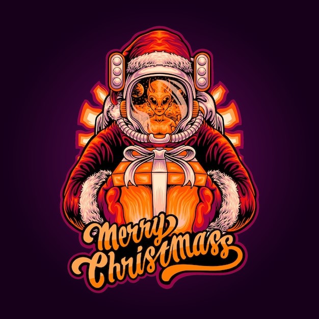 外星人圣诞老人吉祥物logo插画标志