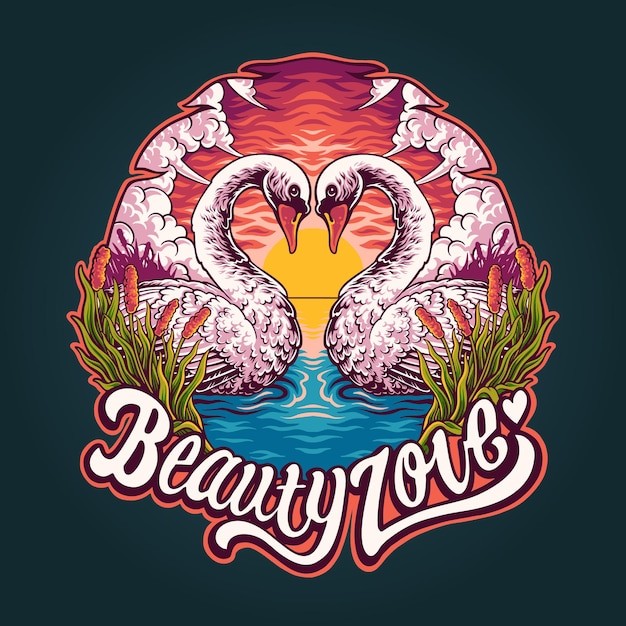 天鹅爱情吉祥物logo插画标志