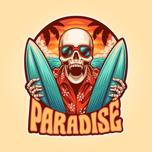 骷髅夏日乐园吉祥物logo插画标志