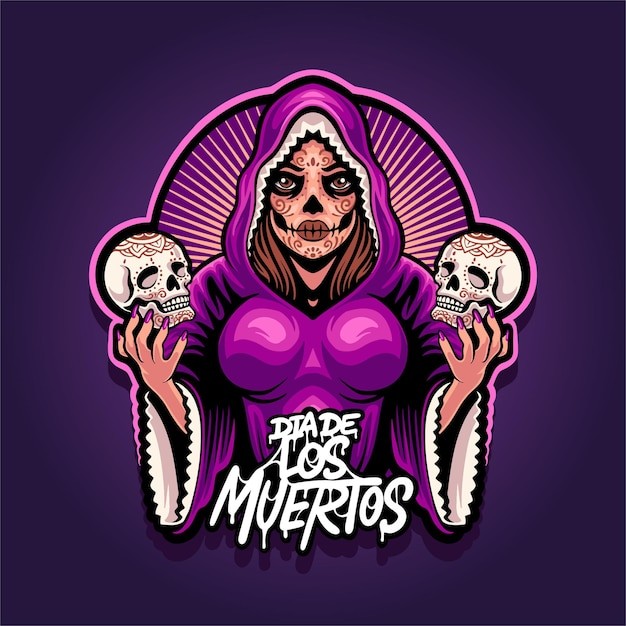 亡灵节女孩吉祥物logo插画标志