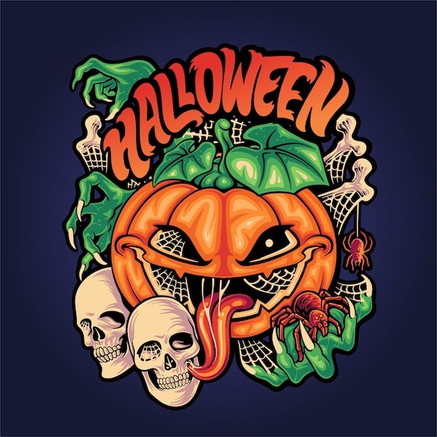万圣节恐怖南瓜吉祥物logo插画标志