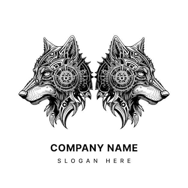 机械狼头标志logo