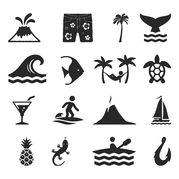 夏日度假元素沙滩裤棕榈树大海帆船图标