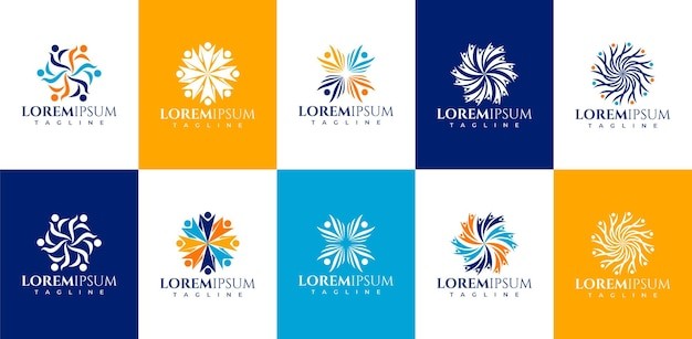 抽象人的汇聚连接团结标志logo