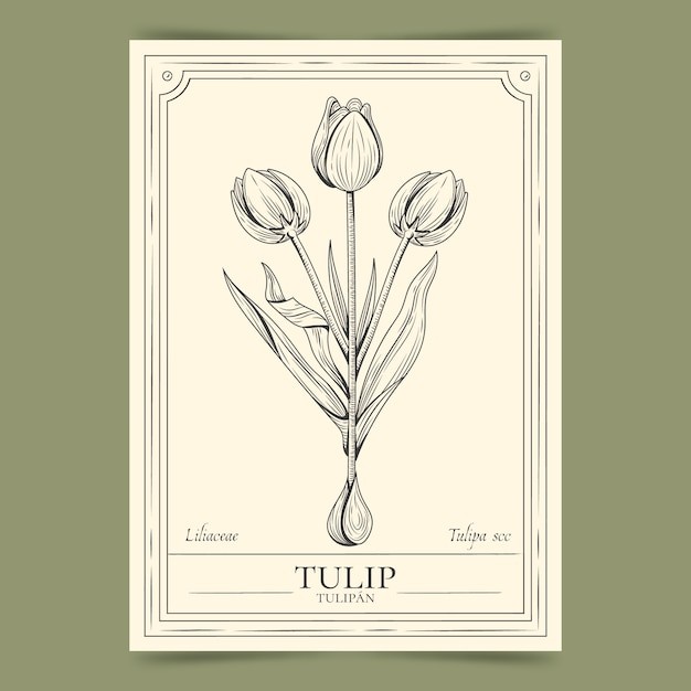 手绘郁金香明信片海报插画模板