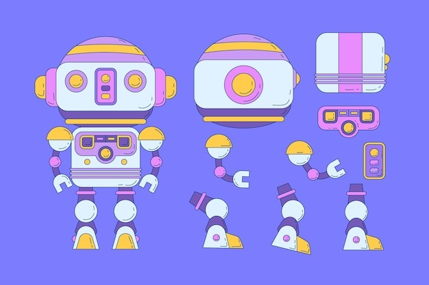 卡通机器人角色设定插画