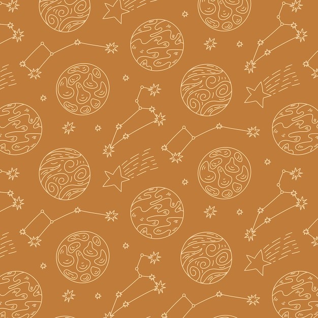 手绘卡通太空星空主题印花插画图案花纹