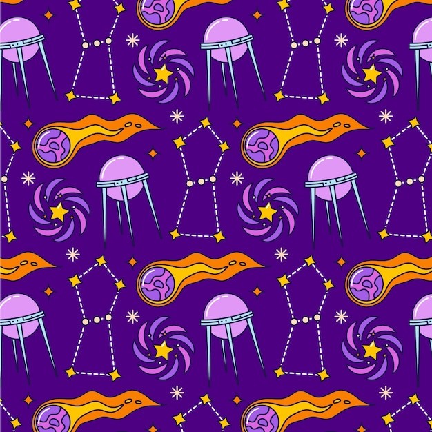 手绘卡通太空星空主题印花插画图案花纹