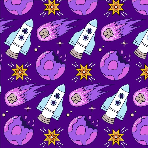 手绘卡通太空星空主题印花插画图案花纹