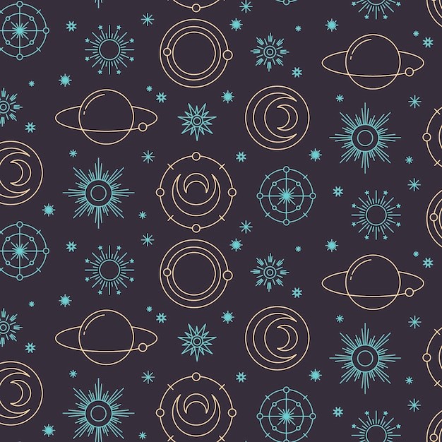 手绘卡通太空星空主题印花插画图案花纹