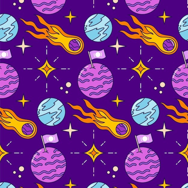 手绘卡通太空星空主题印花插画图案花纹