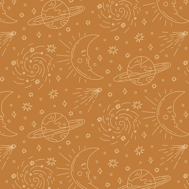 手绘卡通太空星空主题印花插画图案花纹
