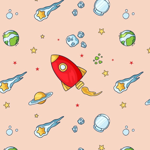 手绘卡通太空星空主题印花插画图案花纹