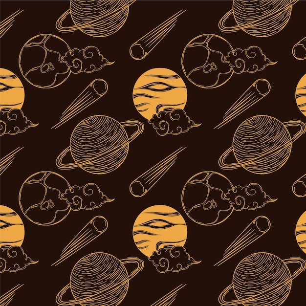 手绘卡通太空星空主题印花插画图案花纹