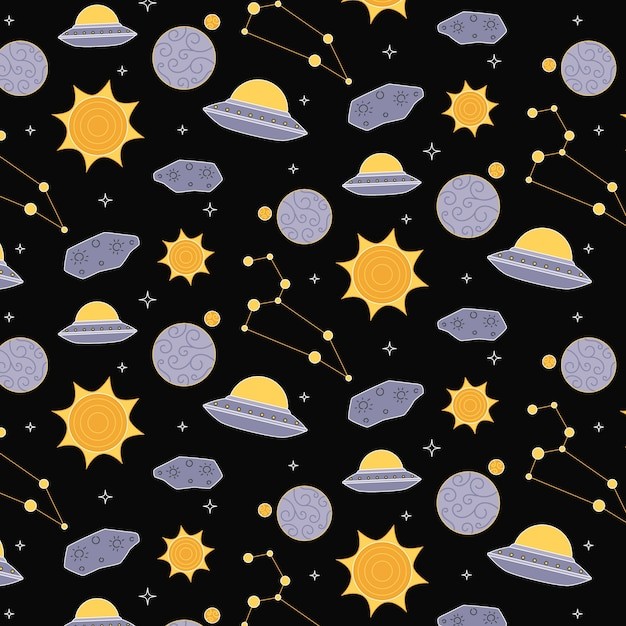 手绘卡通太空星空主题印花插画图案花纹