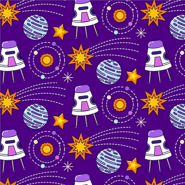 手绘卡通太空星空主题印花插画图案花纹