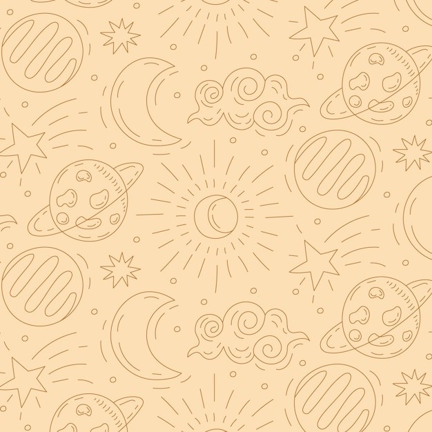 手绘卡通太空星空主题印花插画图案花纹