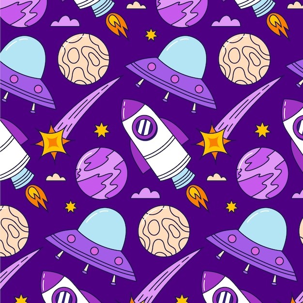 手绘卡通太空星空主题印花插画图案花纹