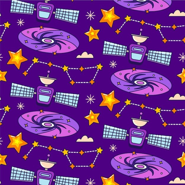 手绘卡通太空星空主题印花插画图案花纹