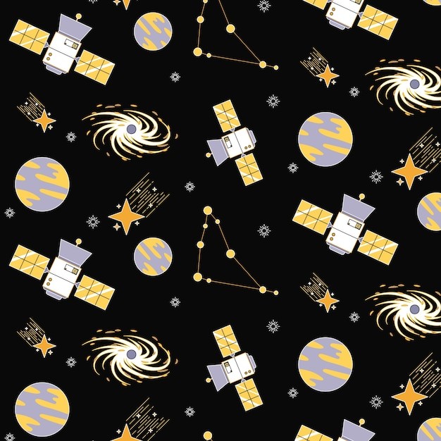 手绘卡通太空星空主题印花插画图案花纹