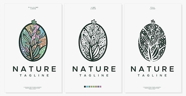 华丽椭圆装饰花朵标志logo