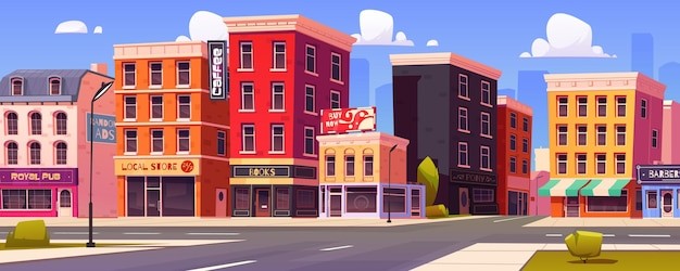 城市街道房屋卡通插画