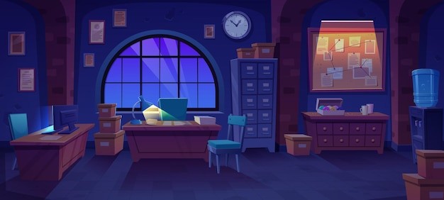 夜晚的办公室插画