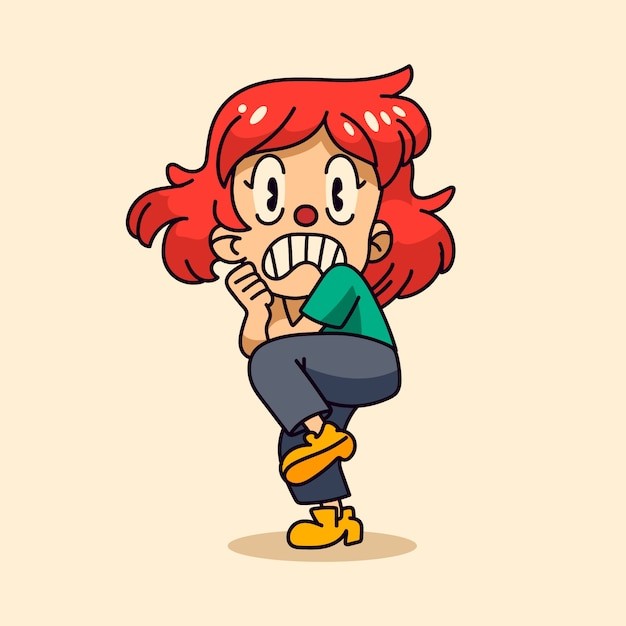 手绘害怕惊吓的女人卡通插画