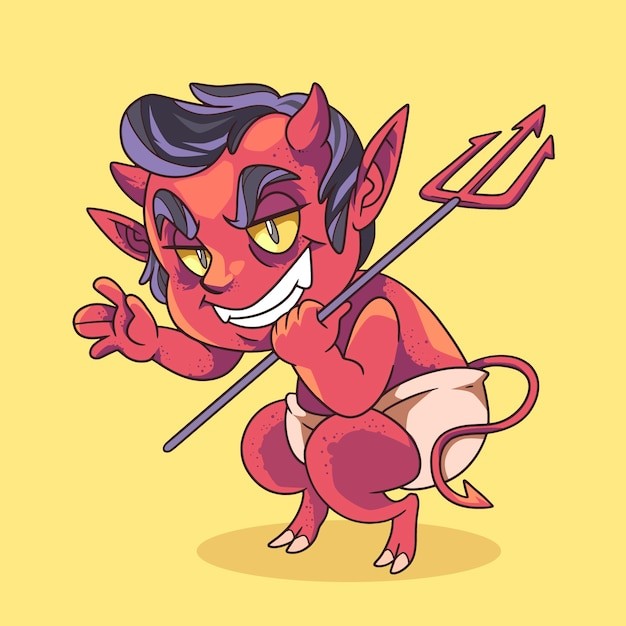 手绘恶魔卡通插画