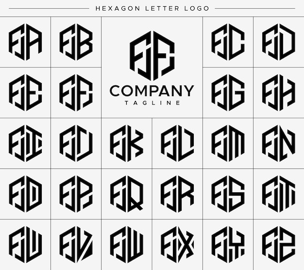 现代六边形字母ff f标志logo