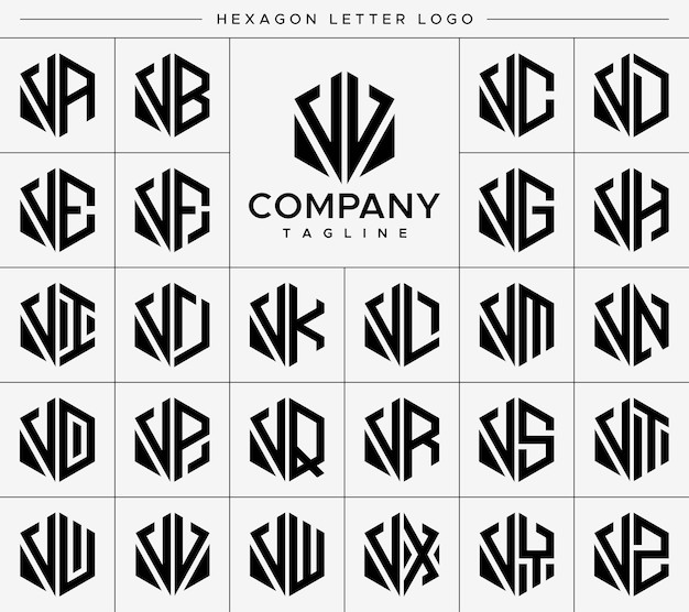 现代六边形字母vv v标志logo