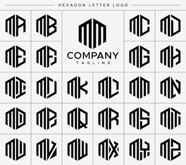 现代六边形 mm m 字母标志logo
